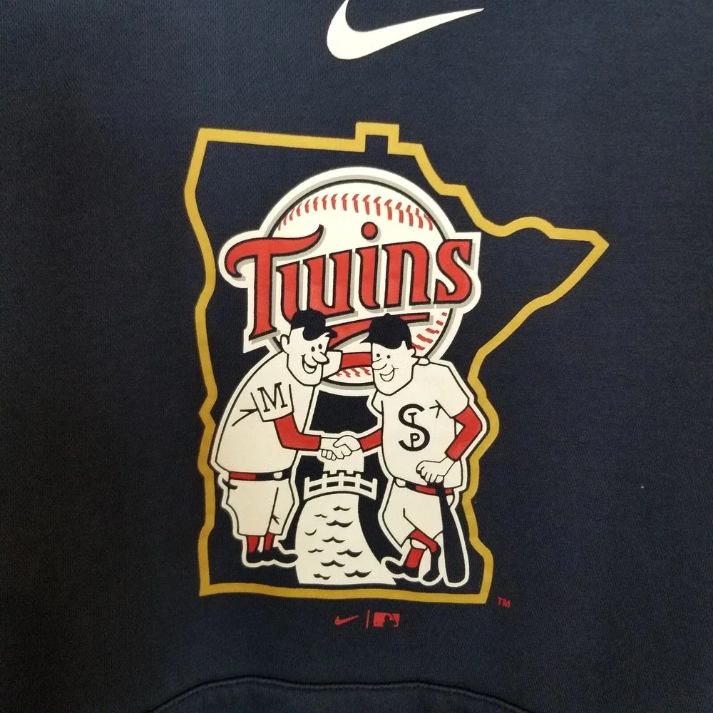 Nike MLB Men Minnesota Twins Hoodie Sweatshirt  Sz L Center Swoosh Navy‎ Fleece